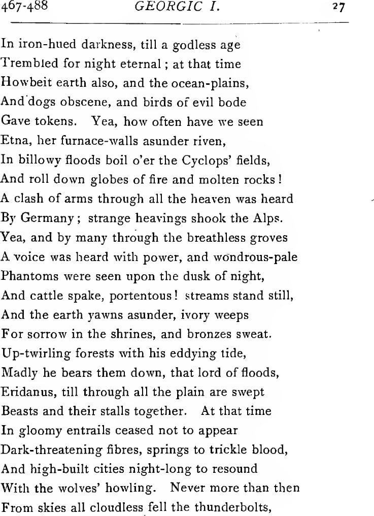 A printed page of English verse listing a sequence of prodigies, one or two to a line, with a running head giving the book and line numbers.